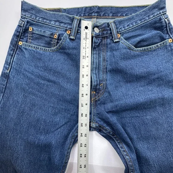 Levis 505 Regular Fit Straight Leg Jeans Mens 32x32 Dark Wash Blue Denim Grunge - Picture 9 of 12